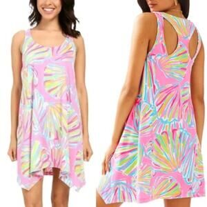 Lilly Pulitzer Pink Colorful Shell Cotton Sleeveless Mini Dress Preppy Small